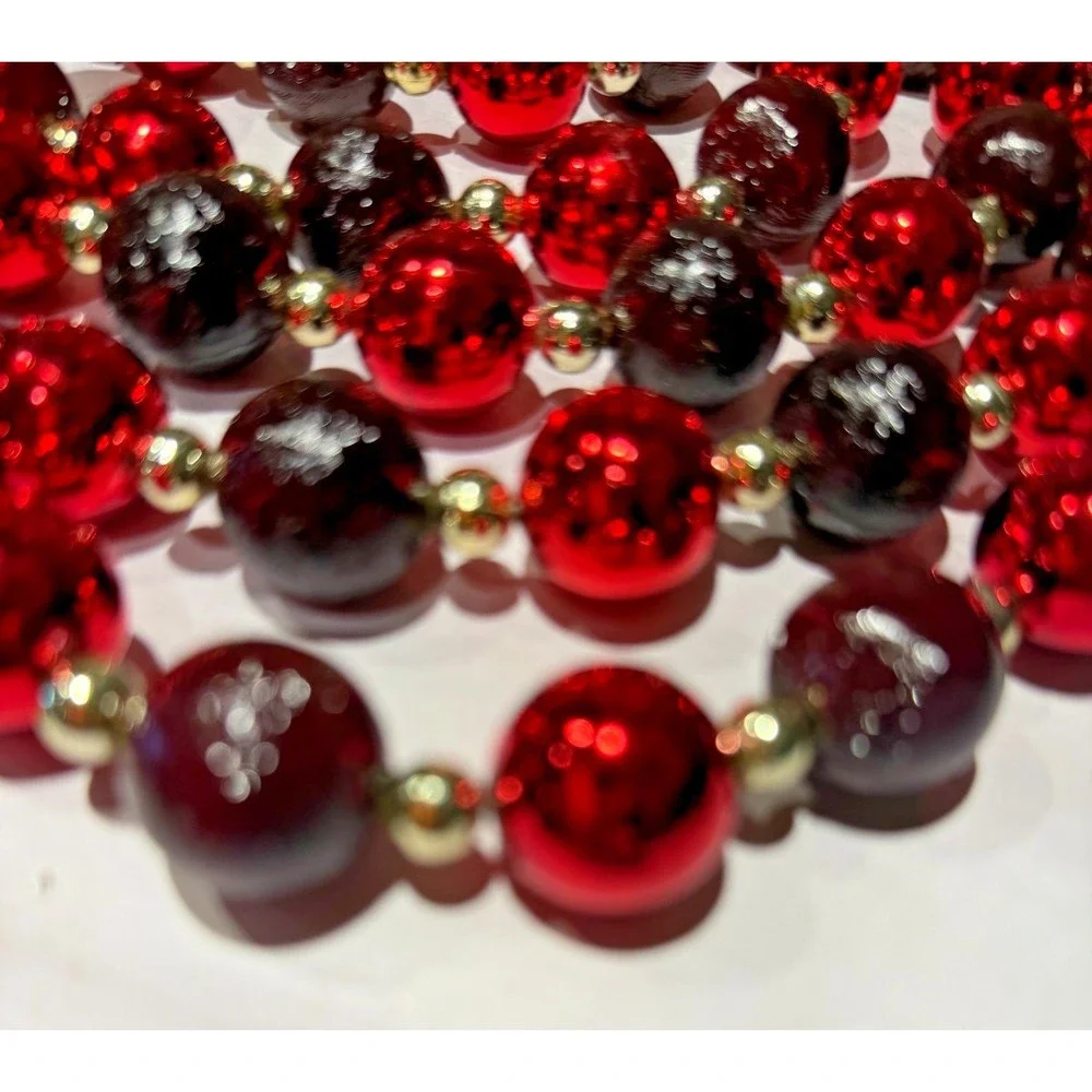 RARE! Vtg 9 Ft Red Burgundy Bead Garland Glass Resin Christmas Valentine Decor